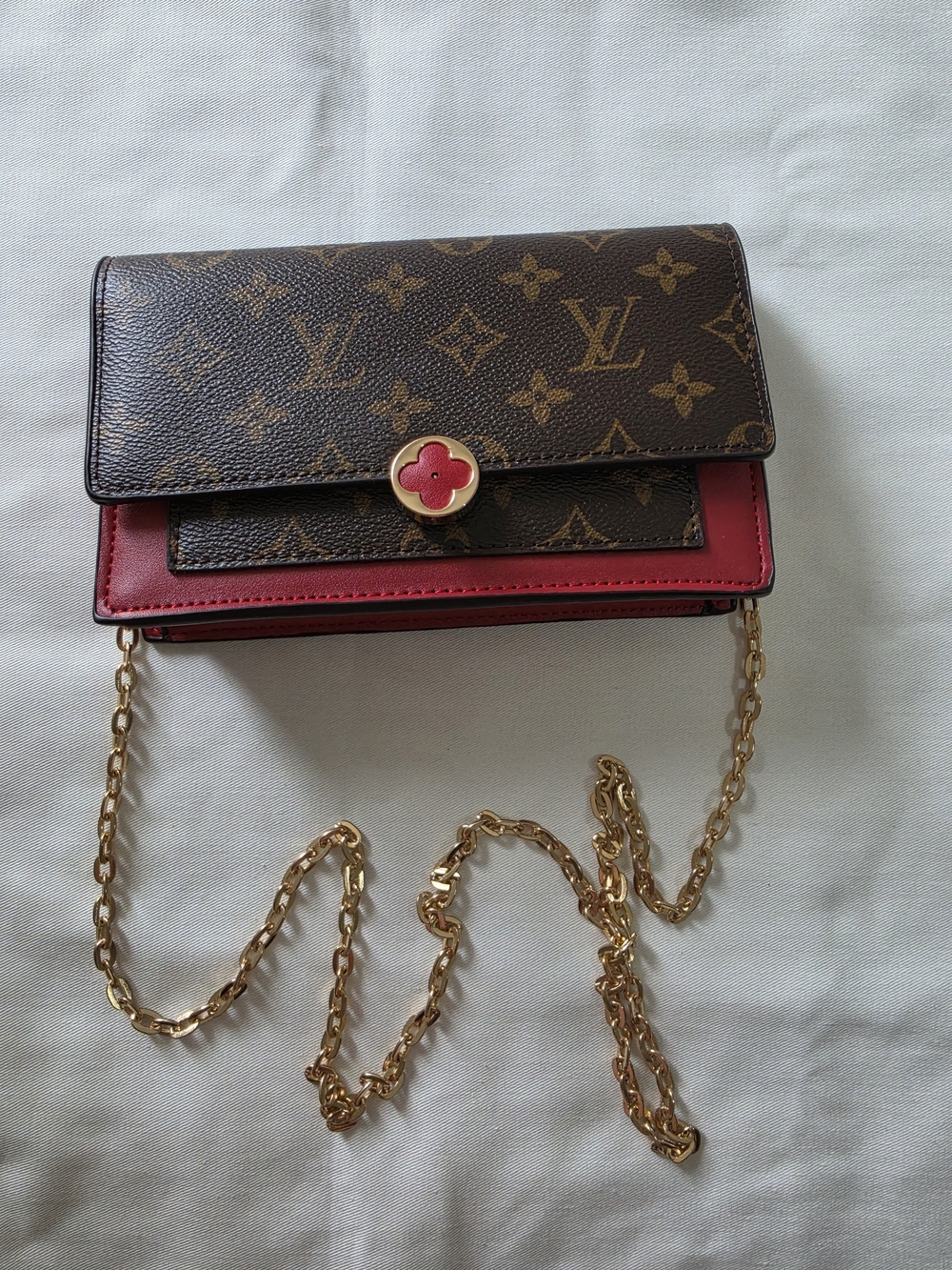 Mini Monogram & Red Crossbody Bag with Gold Chain